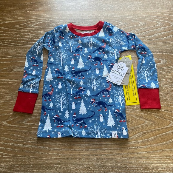 *NWT* Honest Baby Clothing 100% Organic Cotton Christmas Dinosaur Pajama Set 3T - Picture 4 of 14